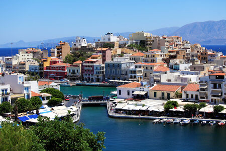 Agios Nikolaos City and Voulismeni Lake, Crete, Greeceのeditorial素材