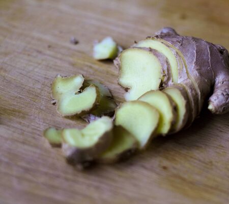 Ginger Root with Wood Background