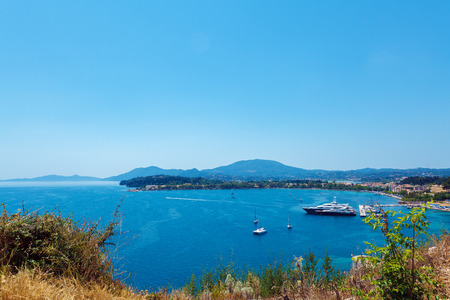 Aerial view from Old fortress on the marine with yachts, Kerkyra, Corfu island, Greeceの写真素材