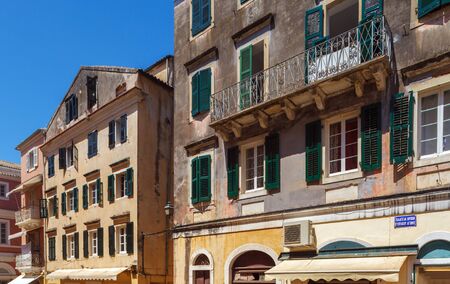 Typical buildings in old city, Kerkyra, Corfu island, Greeceの写真素材