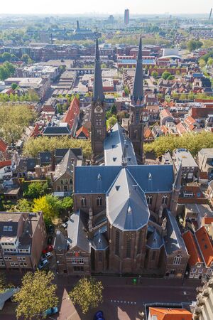 View from Nieuwe Kerk to Oude Kerk, Delft, Netherlandsの写真素材