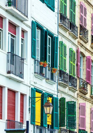 Colorful Shutters of Typical Old Homes, Bayonne, Franceの写真素材
