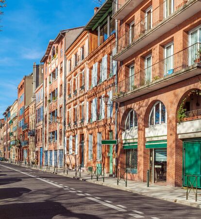 Typical street view in old town, Toulouse, Franceの写真素材