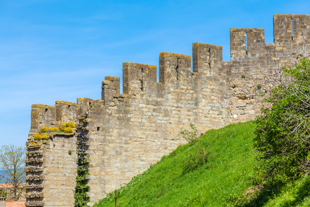 Wall of famous medieval city, Carcassonne, Franceのeditorial素材
