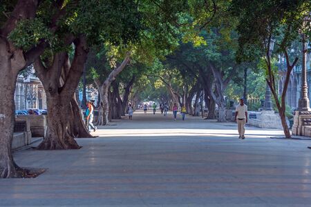 HAVANA, CUBA - APRIL 2, 2012: Native people walking in central city parkのeditorial素材