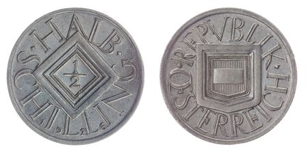 Silver half schilling 1926 coin isolated on white background, Austriaの写真素材