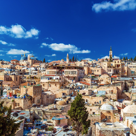 Roofs of Old City with Holy Sepulcher Church Dome, Jerusalem, Israelの写真素材