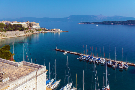 Marina with yachts, Corfu island, Greeceの写真素材