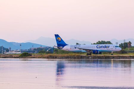 CORFU AIRPORT, GREECE - JULY 9, 2011: Airbus A320 of Condor company at the airport Corfuのeditorial素材