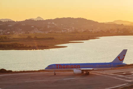 CORFU AIRPORT, GREECE - JULY 1, 2011: Boeing 767 of Thomson company at the airport Corfuのeditorial素材
