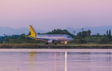 CORFU AIRPORT, GREECE - JULY 9, 2011: Airbus A319 of Germanwings company at the airport Corfuのeditorial素材