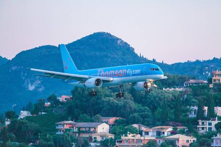 CORFU AIRPORT, GREECE - JULY 1, 2011: Boeing 767 of Thomson company at the airport Corfuのeditorial素材