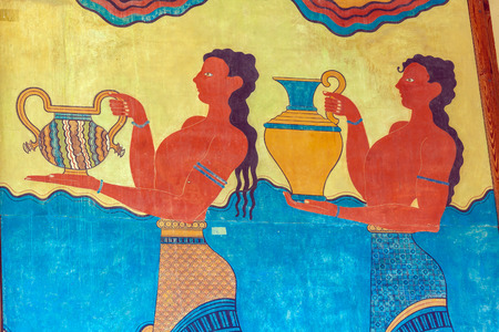 Water carrier fresco, symbol of minoan culture, Knossos palace, Creteのeditorial素材