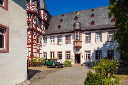 RUDESHEIM ON RHEIN, GERMANY - APRIL 8, 2008:  Bremser Hof and vintage Fachwerk homesのeditorial素材