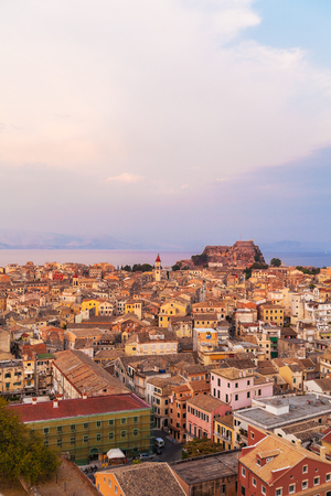 Aerial view from New fortress on the city before sunset, Corfuのeditorial素材