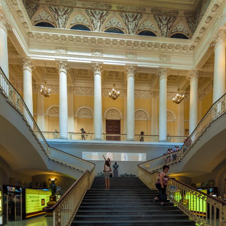 SAINT PETERSBURG, RUSSIA - JULY 26, 2014:  Tourists climb the main staircase of the Mikhailovsky Palace, the main building of the Russian Museumのeditorial素材