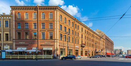 SAINT PETERSBURG, RUSSIA - JULY 26, 2014:  Famous hotel Angleterre and the Astoria and cafe "Happiness"のeditorial素材