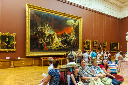 SAINT PETERSBURG, RUSSIA - JULY 26, 2014:  Visitors to the interior of the Russian Museum looking at the painting Briullov "Death of Pompey"のeditorial素材