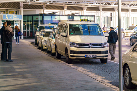 Munich, Germany - October 14, 2017: Official taxi drivers waiting for passengers before leaving the airportのeditorial素材