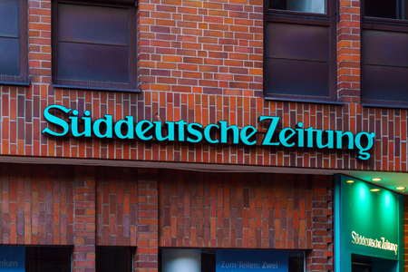 Munich, Germany - October 14, 2017: Sign of the newspaper Suddeutsche Zeitung on the building in the city centreのeditorial素材