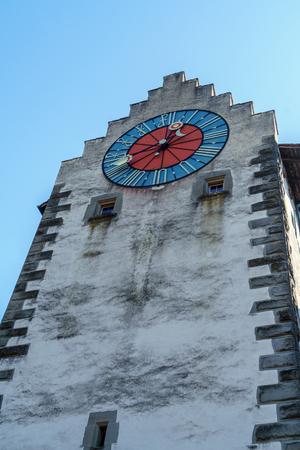 Medieval Wall Clock on the tower, Stein am Rhein, Schaffhausen, Switzerlandのeditorial素材