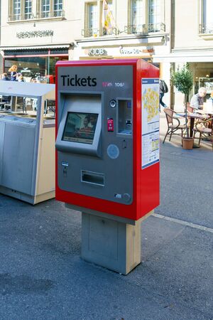 Bern, Switzerland - October 17, 2017: Automatic ticket machine for public transport in the city...