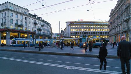 Zurich, Switzerland - October 16, 2017: Modern trams the main form of urban transport on the streets of the cityのeditorial素材