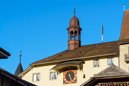 The medieval castle of Gruyeres at autumn, Switzerlandの写真素材