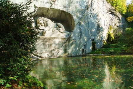 Lucerne, Switzerland - October 19, 2017: Famous Lion Monument (1820) by Bertel Thorvaldsen,...