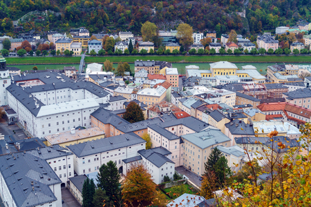 Salzburg, Austria - October 21, 2017: View from Hohensalzburg Castle on Salzburg Cathedral の写真素材