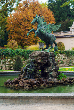 Salzburg, Austria - October 21, 2017: Pegasus fountain (1913) or Pegasusbrunnen in Mirabell palace gardenのeditorial素材