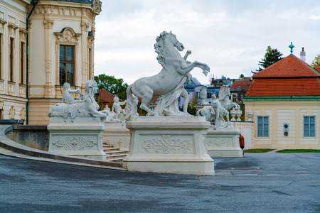 Statues in garden in front of Belvedere palace, Vienna, Austriaのeditorial素材