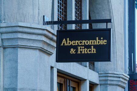 Munich, Germany - October 20, 2017:  The boutique of fashionable clothes of the trademark Abercrombie and Fitch in the center of the old cityのeditorial素材