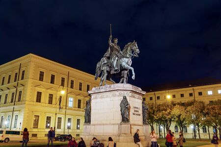Munich, Germany - October 20, 2017: Equestrian statue of Ludwig I of Bavaria (1862) at nightのeditorial素材