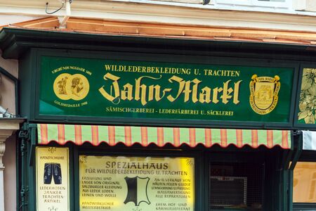 Salzburg, Austria - October 21, 2017: A sign of a store of traditional Austrian clothing, which tourists often buy as a souvenirのeditorial素材