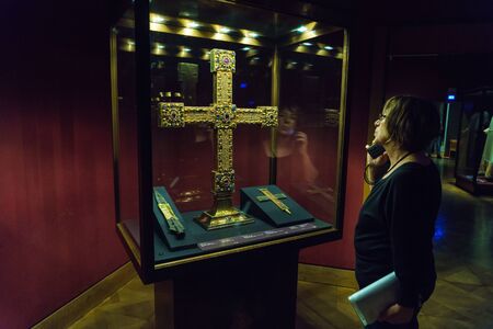 Vienna, Austria - October 22, 2017: The Holy Lance, Particle of the true cross and imperial cross in...
