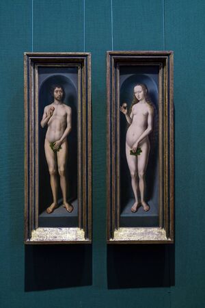 Vienna, Austria - October 22, 2017: Hans Memling Adam and Eva (1485) in Kunsthistorisches Museum or Museum of Art Historyのeditorial素材