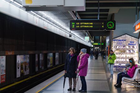 Vienna, Austria - October 22, 2017: Platform of metro station Volkstheaterのeditorial素材