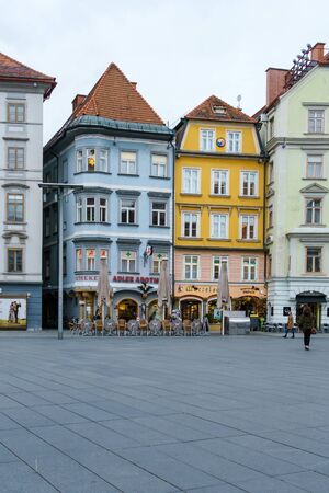 Graz, Austria - October 23, 2017: Old decorated houses on Hauptplatzのeditorial素材