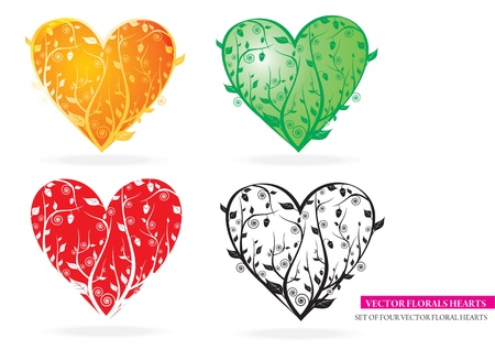 Set Of Four Floral Heartsのイラスト素材