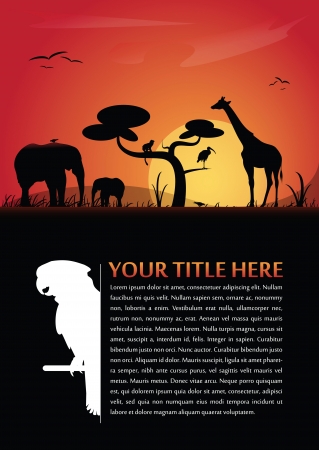 Vector abstract background for poster or brochure with african animals silhouettes and place for textのイラスト素材