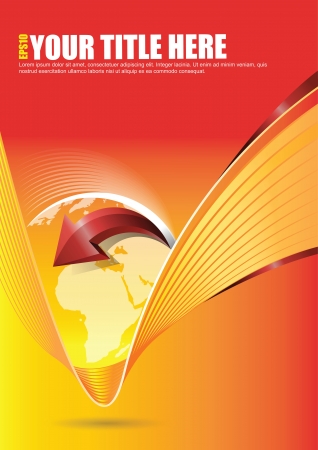 abstract orange background with continents and 3D wave のイラスト素材