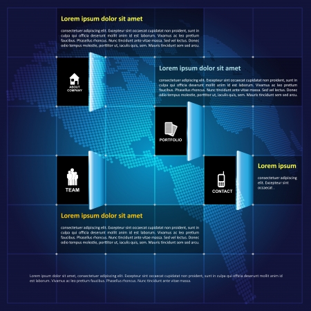 Modern vector infographic corporate background with contact icons in open squares and place for textのイラスト素材
