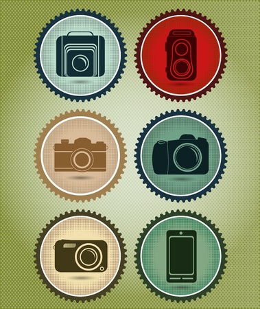 Abstract vector set of symbols with the evolution of the camera in retro vintage styleのイラスト素材