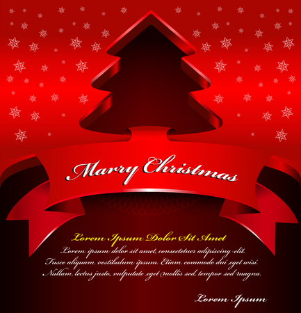 Abstract red christmas background with 3D tree and stars for card, poster, banner, invitation or flyerのイラスト素材