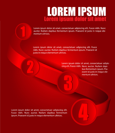 Red vector background with four steps on 3D wave and places for textsのイラスト素材