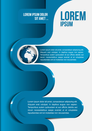 Blue abstract background of a brochure with globe and 3d waveのイラスト素材