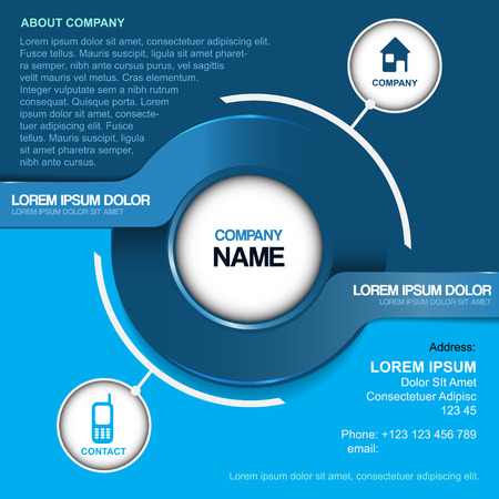 Blue abstract vector background for company contact with two label and contact icons.のイラスト素材