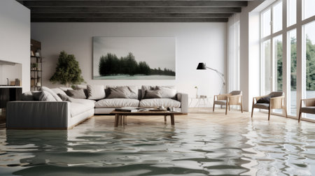Interior of modern bright living room with white walls, concrete floor, comfortable sofa and coffee table. 3d renderingの素材