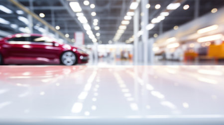 Blurred image of car showroom for background usage.Can be used for display or montage your products.の素材
